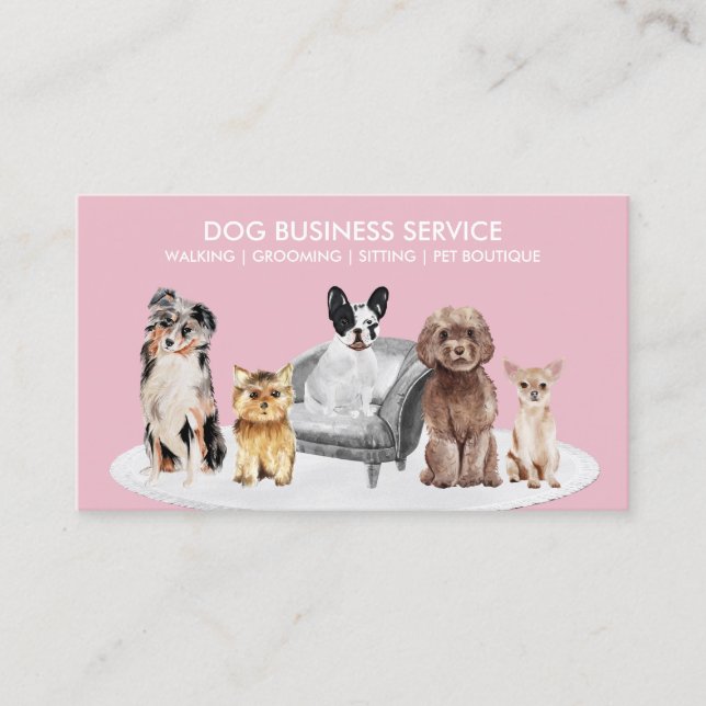 Pink White Dog Behaviorist Business Card (Front)