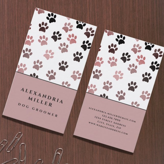 Pink White Dog Paw Prints | Dog Grooming Business Card (Creator Uploaded)