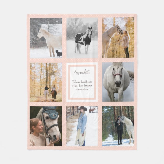 Pink White Dots Equine Photo Girl Horse Lover Fleece Blanket (Front)