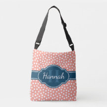 Pink White Dotted Pattern Navy Monogram
