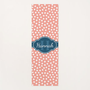 Pink White Dotted Pattern Navy Monogram Yoga Mat