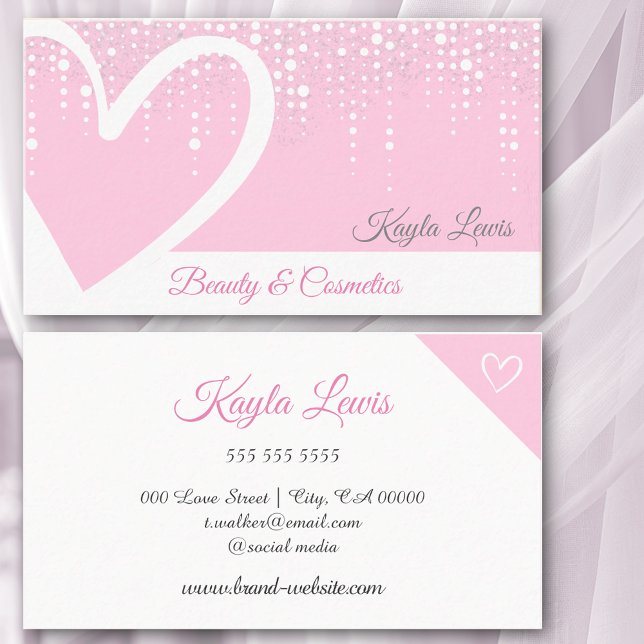 Pink White Dripping Cute Heart Beauty Cosmetics Business Card (Creator Uploaded)