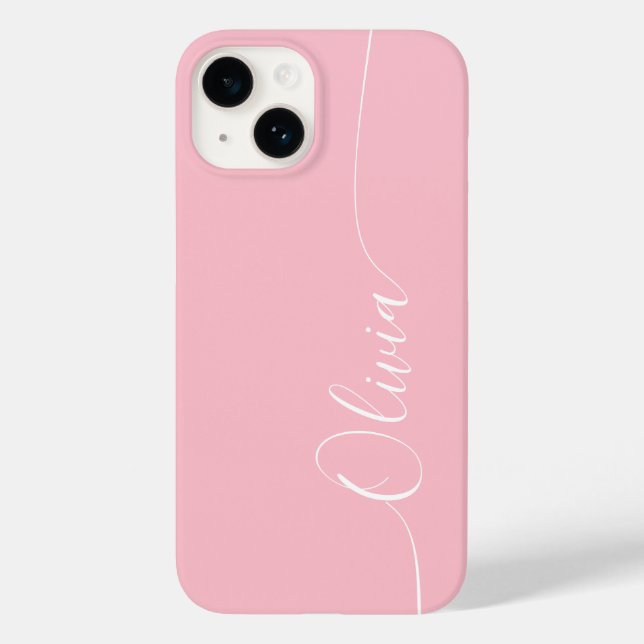Pink White Elegant Calligraphy Script Name Case-Mate iPhone Case (Back)