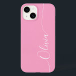 Pink White Elegant Calligraphy Script Name Case-Mate iPhone 14 Case<br><div class="desc">Pink Elegant White Calligraphy Script Custom Personalised Name iPhone 14 Smart Phone Cases features a modern and trendy simple and stylish design with your personalised name in elegant hand written calligraphy script typography on a pink background. Designed by ©Evco Studio www.zazzle.com/store/evcostudio</div>
