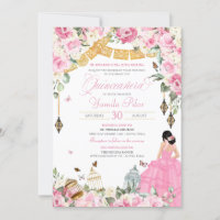 Pink White Elegant Floral Butterfly Quinceanera 1