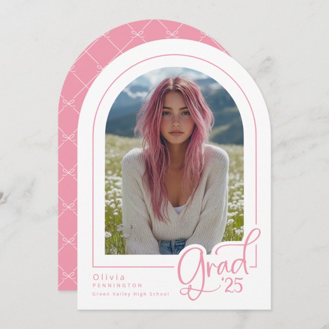Pink White Elegant Photo 2025 Grad Announcement (Front/Back)