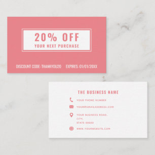 Pink White Elegant Simple Business Loyalty Promo Discount Card