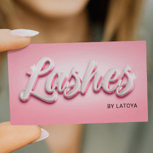 Pink White Eyelash Artist Tec3D-style script Business Card