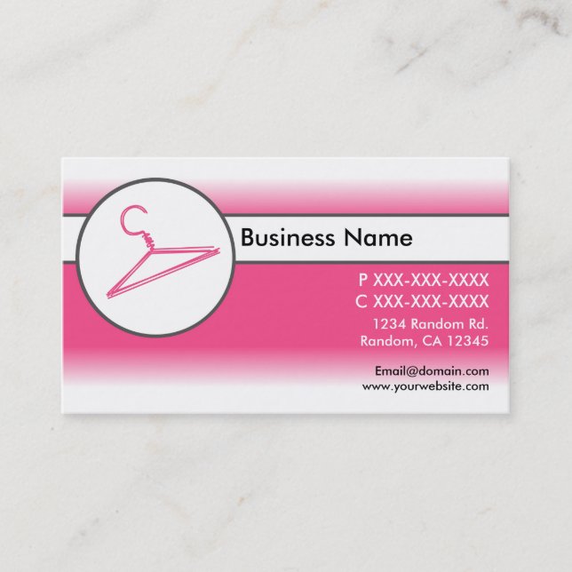 Pink white fade clothes hanger business cards (Front)