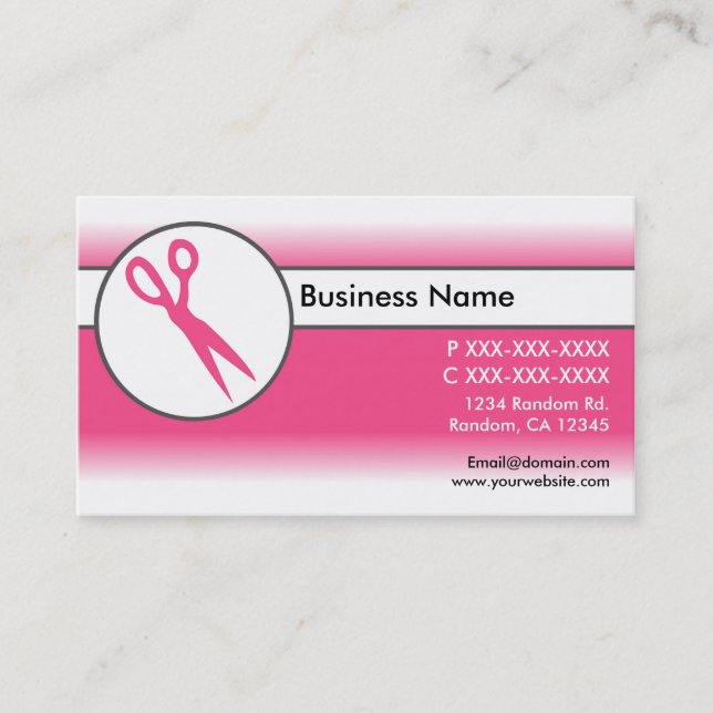 Pink white fade scissors business cards (Front)