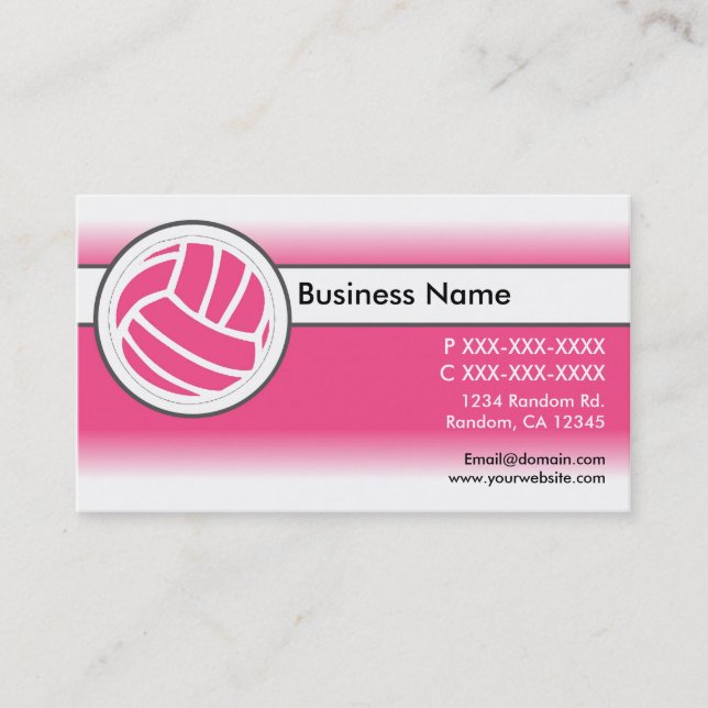 Pink white fade volleyball business cards (Front)