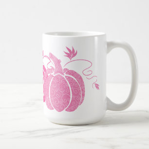Pink & White Fall Filigree Pumpkins Coffee Mug