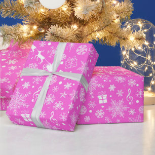 pink white festive Christmas party  Wrapping Paper