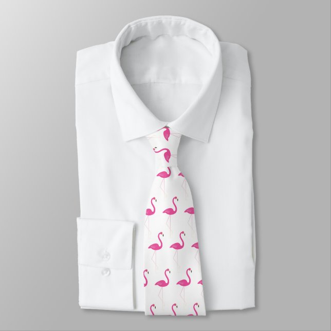 Pink & White Flamingo Tie (Tied)