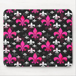 Pink White Fleur De Lis  Mouse Pad