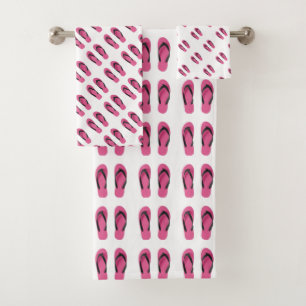 Pink White Flip Flops Kids Bath Towel Set