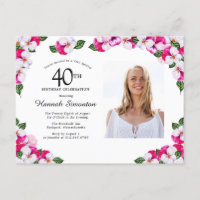 Pink White Floral 40th Birthday