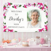 Pink White Floral 90th Birthday Welcome