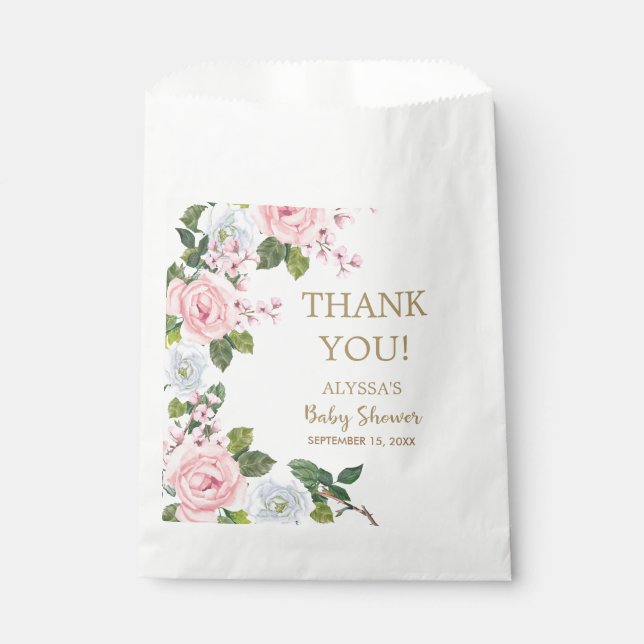 Pink White Floral Baby Shower Thank You Favour Bags (Front)