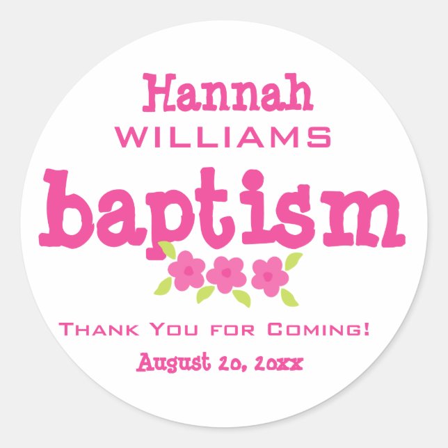Pink & White Floral Baptism Sticker for Teen Girl (Front)