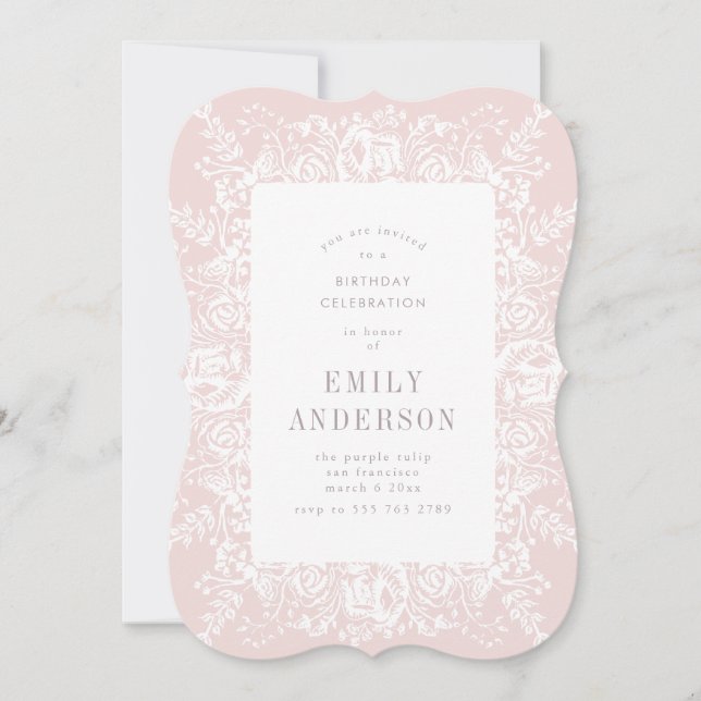 Pink & White Floral Birthday Invitation (Front)