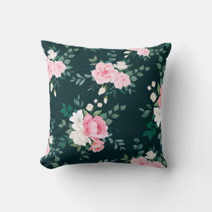 pink,white floral black-ground cushion