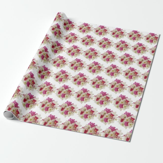 Pink White Floral Bouquet Wrapping Paper (Unrolled)