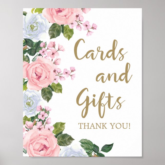 Pink White Floral Cards and Gifts Baby Shower Poster (Front)