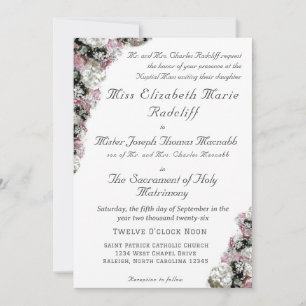 Pink & White Floral Catholic Wedding Invitation
