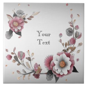 Pink White Floral Ceramic Tile