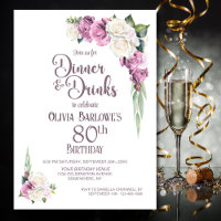 Pink White Floral Dinner and Drinks 80th Birthday