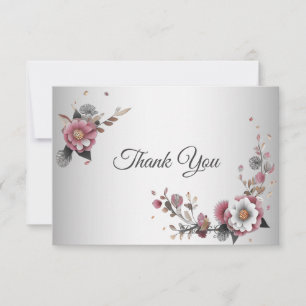 Pink White Floral Flat Thank You Card