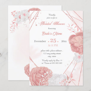 pink & white floral geometric bridal shower invitation