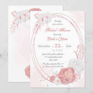 pink & white floral geometric bridal shower invitation