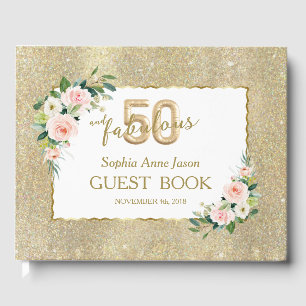 Pink White Floral Gold 50 and Fabulous Birthday Guest Book