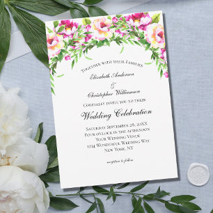 Pink White Floral Greenery Elegant Wedding  Invitation