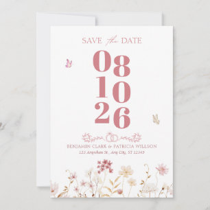 Pink white floral minimalist wedding  save the date