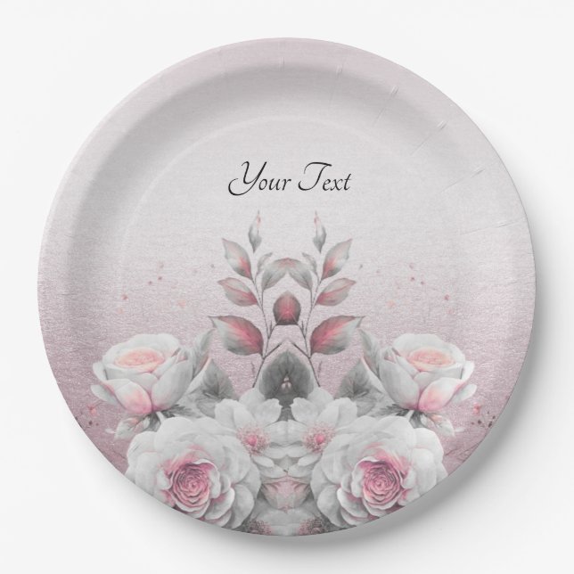 Pink White Floral Paper Plate (Front)