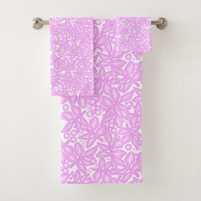 Pink white floral pattern bath towel set (Insitu)
