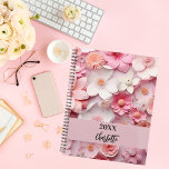 Pink white floral pattern name script 2024 planner<br><div class="desc">Pink and white coloured flower pattern.  Personalise and add a year (any year) and your name. The name is written with a modern hand lettered style script</div>