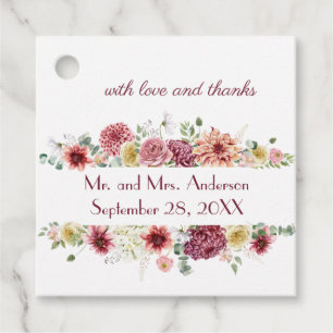 Pink White Floral Personalised Names Wedding Date Favour Tags