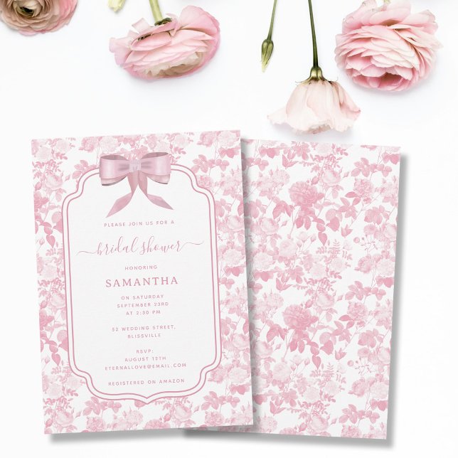 Pink White Floral Roses Chinoiserie Bridal Shower Invitation (Pink White Floral Roses Chinoiserie Bridal Shower Invitation)