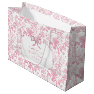 Pink White Floral Roses Chinoiserie Bridal Shower Large Gift Bag