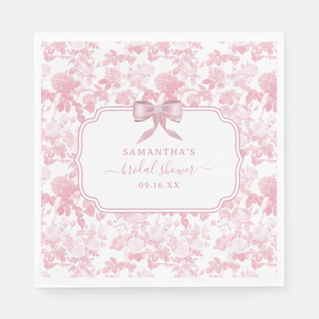 Pink White Floral Roses Chinoiserie Bridal Shower Napkin (Front)