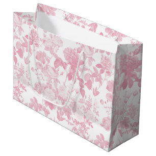 Pink White Floral Roses Chinoiserie Pattern Large Gift Bag