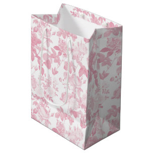 Pink White Floral Roses Chinoiserie Pattern Medium Gift Bag