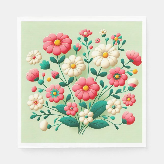 🌸 Pink White Floral Table Napkins Spring Decor 🌸 (Front)