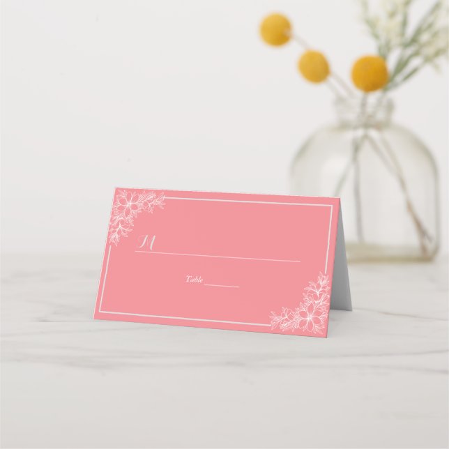 Pink White Floral Table Number Seating Name Place Card (Front)