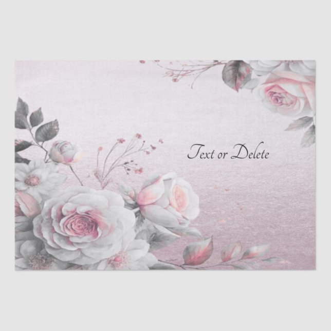 Pink White Floral Tissue Paper (Front)