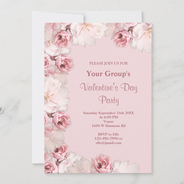 Pink/White Floral Valentine's Day Party Invitation (Front)